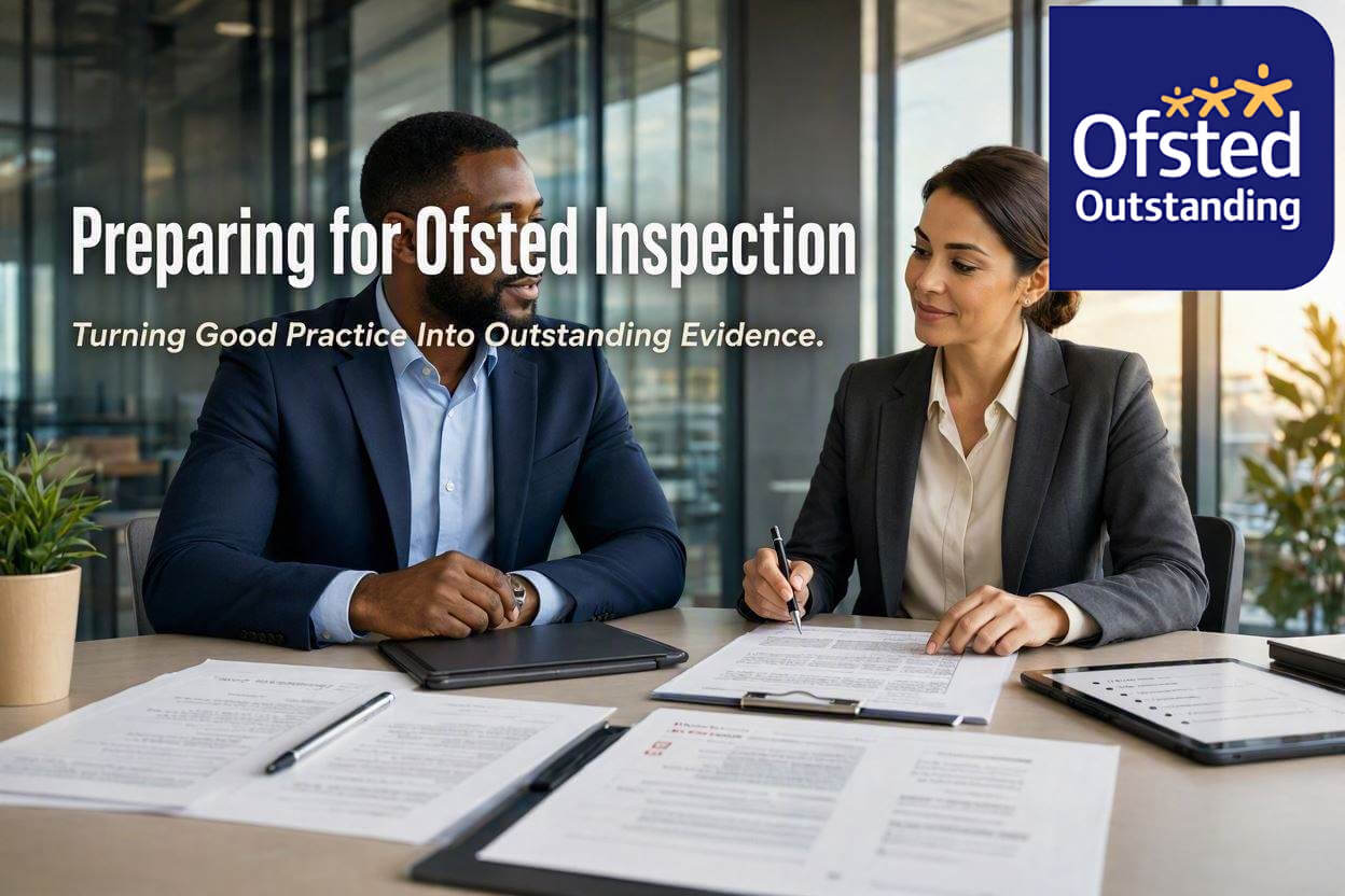 Education professionals reviewing evidence in preparation for an Ofsted inspection